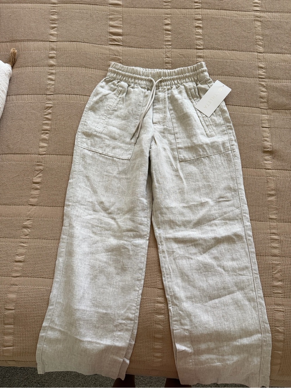 Athleta Neutral Linen-Blend Straight Leg Pants